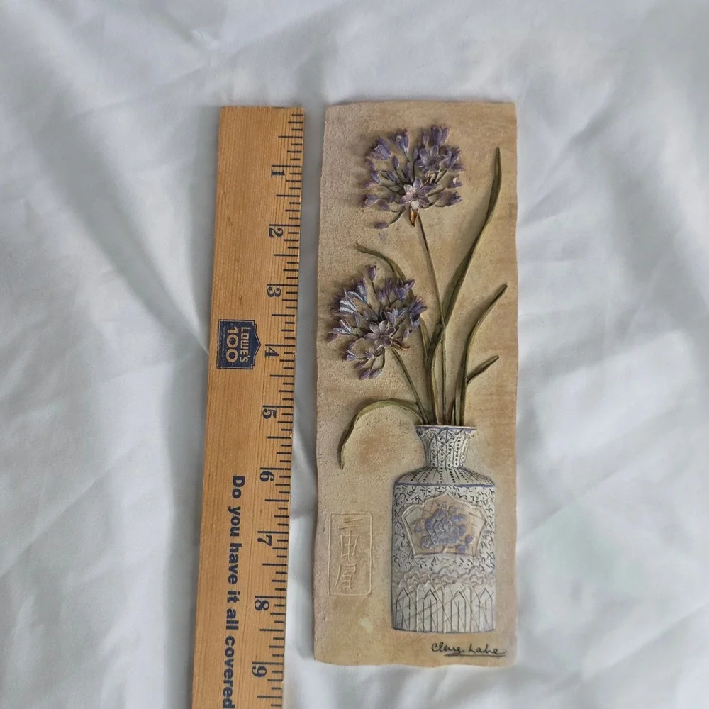 Clare Lake Ceramic Wall Art Floral Relief Plaque Purple Flowers Cottagecore - Picture 4 of 16